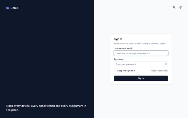 Core IT asset management sign-in page
